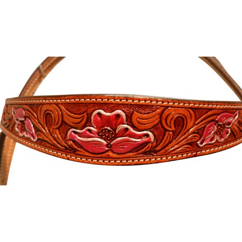 Fort Worth Carved Pink Floral Headstall